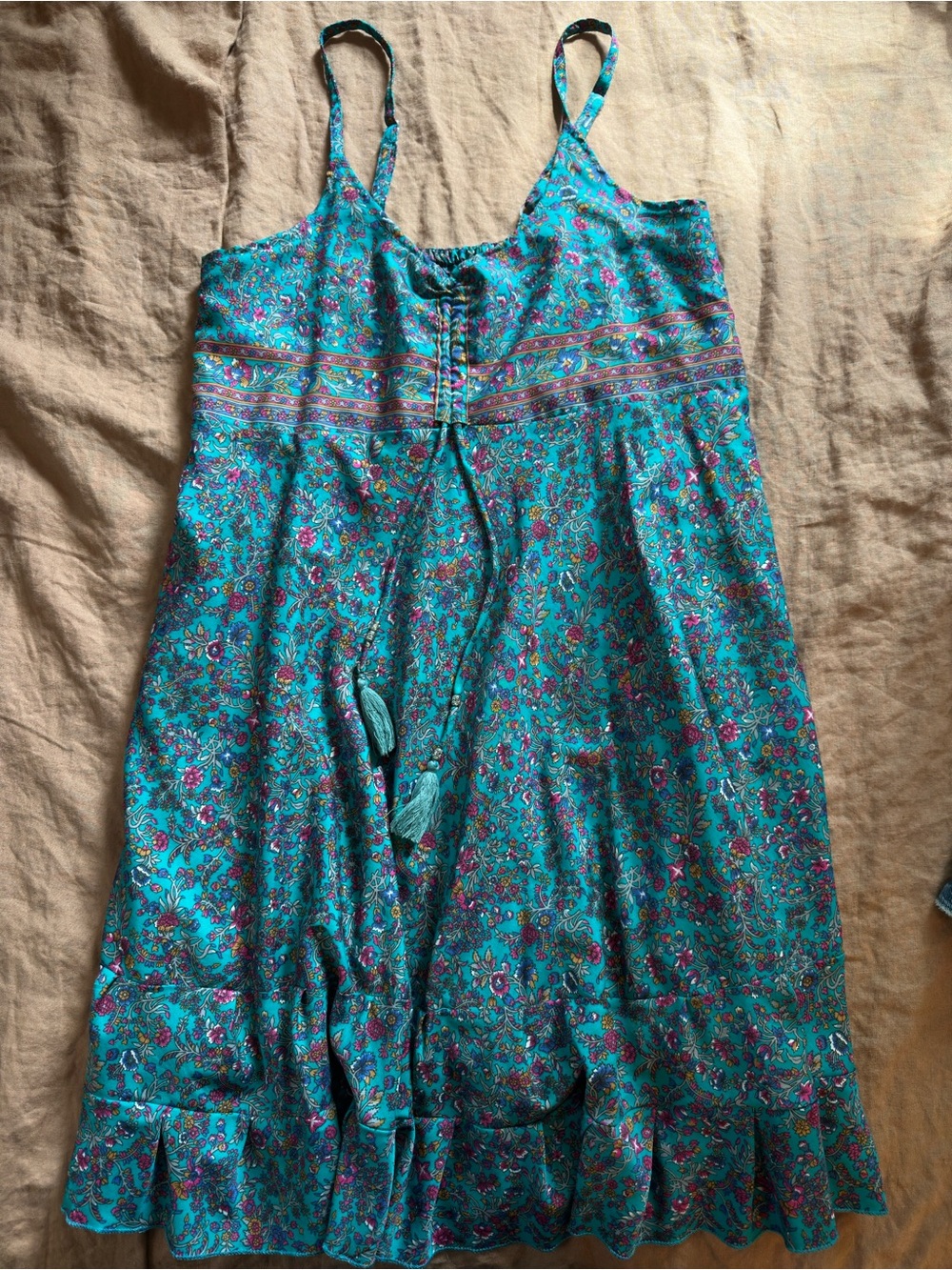 Turquoise Floral Spaghetti Strap Sundress